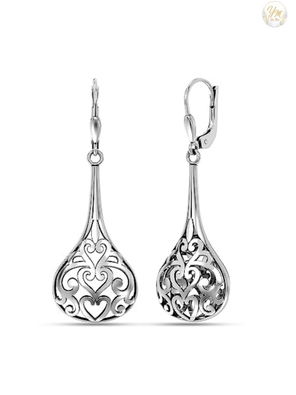 925 Sterling Silver Leverback Drop Dangle Earrings Celtic Heart Teardrop Vintage